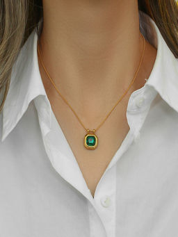 AQUASTREET - Green Zircon Pendant Necklace 18K Gold Plated Waterproof Antitarnish