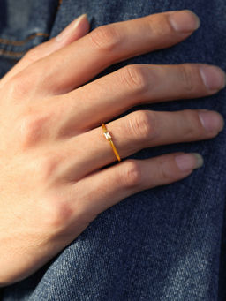 AQUASTREET - Minimal Dainty Single Zircon Ring, Size:8 18K Gold Plated Anti-Tarnish Waterproof