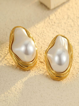 AQUASTREET - White 18K Gold Plated Statement Pair Of Earrings