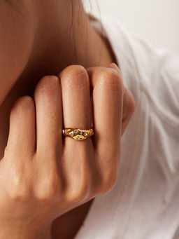 AQUASTREET - White 18K Gold Plated Stones Ring