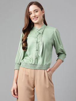 Latin Quarters - Green Solid Casual Top