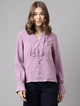 Latin Quarters - Purple Solid Full Sleeve Casual Top