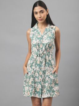 Latin Quarters - Green Printed Sleeveless Casual Dress