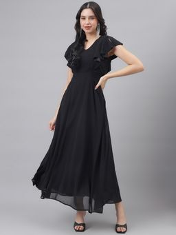 Latin Quarters - Black Solid Short Sleeve Party Dress