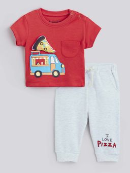 Hopscotch - 2-Pc Truck Cotton Red T-shirt & Joggers