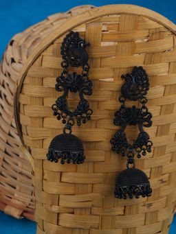 Anika's Creations - Black Painted Enamel Ethnic Jhumka Earring