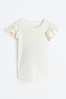 H&M - Women White Mama Flutter-Sleeved Jersey Top