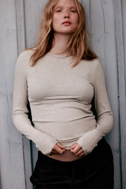 H&M - Women Beige Mama Ribbed Jersey Top