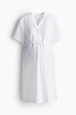 H&M - Women White Mama Linen-Blend Tunic Dress