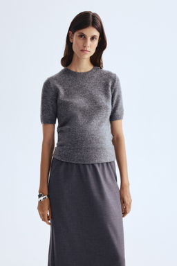 H&M - Women Grey Mama Short-Sleeved Fine-Knit Top