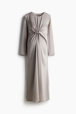 H&M - Women Beige Mama Draped Knot-Detail Satin Dress