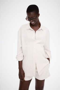 H&M - Women Beige Mama Linen-Blend Shorts