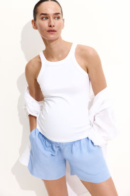 H&M - Women Blue Mama Linen-Blend Shorts