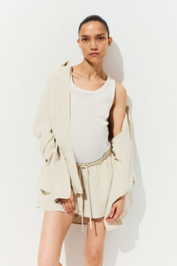 H&M - Women Beige Mama Before & After Linen-Blend Shorts