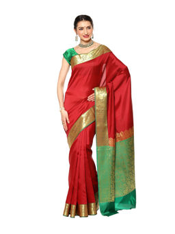Banarasi Silk Works - Maroon Valkalam Katan Silk Anchal Saree with Unstitched Blouse