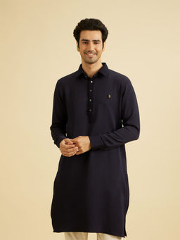 Manyavar - Navy Blue Blended Rayon Kurta for Men