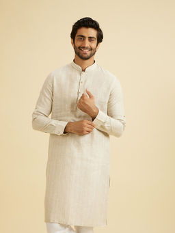 Manyavar - Beige Natural Linen Kurta for Men
