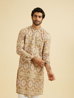 Manyavar - Beige Fawn Blended Viscose Kurta for Men