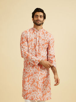 Manyavar - Orange Blended Cotton Kurta for Men