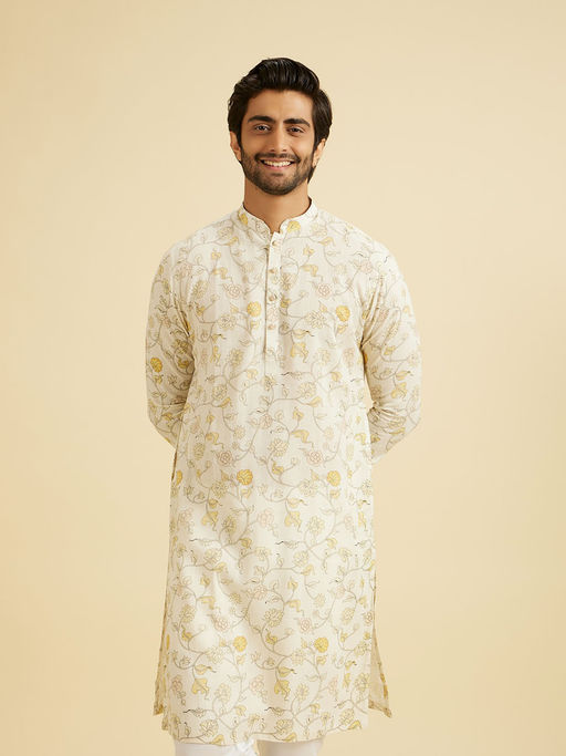 Manyavar White Blended Linen Kurta for Men