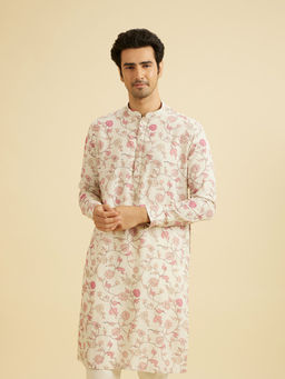 Manyavar - Peach Blended Linen Kurta for Men