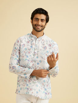 Manyavar - White Blended Cotton Short Kurta for Men