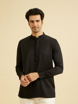 Manyavar - Black Blended Viscose Short Kurta for Men