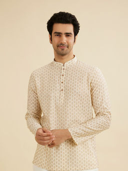 Manyavar - Beige Blended Viscose Short Kurta for Men