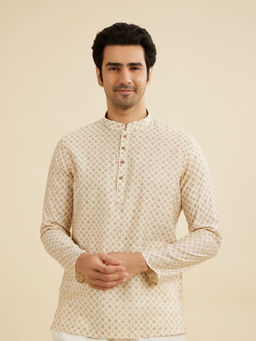 Manyavar - Beige Blended Viscose Short Kurta for Men