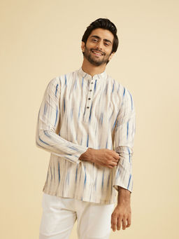Manyavar - Cream Blended Cotton Short Kurta for Men