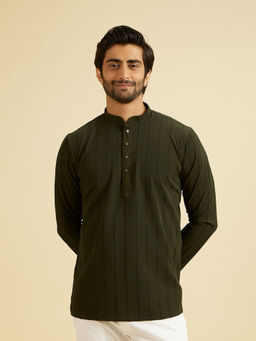 Manyavar - Dark Green Crepe Short Kurta for Men