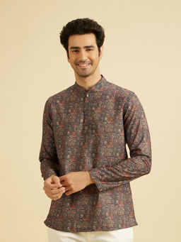 Manyavar - Multicolour Blended Cotton Short Kurta for Men