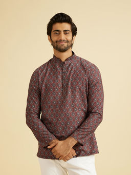 Manyavar - Wine Blended Cotton Short Kurta for Men