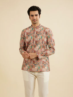 Manyavar - Rust Cotton Short Kurta for Men