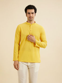 Manyavar - Mustard Spandex Short Kurta for Men
