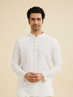 Manyavar - White Spandex Short Kurta for Men