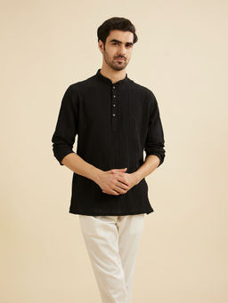 Manyavar - Black Spandex Short Kurta for Men