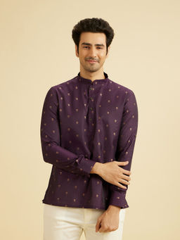 Manyavar - Purple Art Silk Short Kurta for Men
