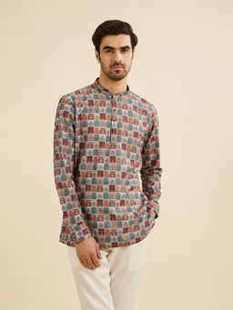 Manyavar - Multicolour Blended Cotton Short Kurta for Men