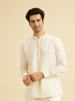 Manyavar - White Blended Cotton Short Kurta for Men
