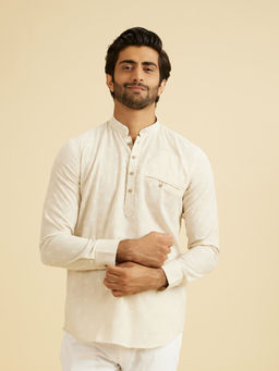 Manyavar - Cream Linen Short Kurta for Men