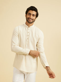 Manyavar - Beige Linen Short Kurta for Men
