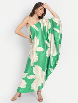 IKI CHIC - Green Floral Printed One Shoulder Kaftan Midi Dress