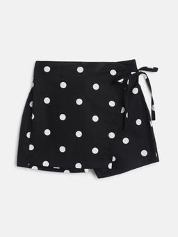 Tales & Stories - Girls Black Cotton Regular Fit Print Shorts
