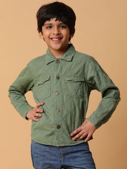 Tales & Stories - Green Solid Shacket for Boys