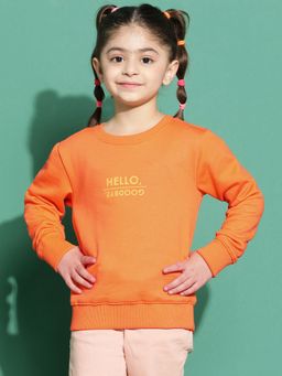 Tales & Stories - Orange Printed Sweatshirt for Girls