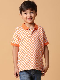Tales & Stories - Orange Checkered Polo T-Shirt for Boys