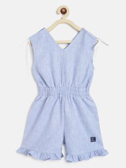 Tales & Stories - Girls Sky Blue Cotton Slob Sleeve Less Romper