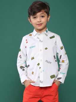 Tales & Stories - White Printed Cotton Shirt for Boys