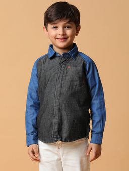 Tales & Stories - Blue and Black Colorblock Cotton Shirt for Boys